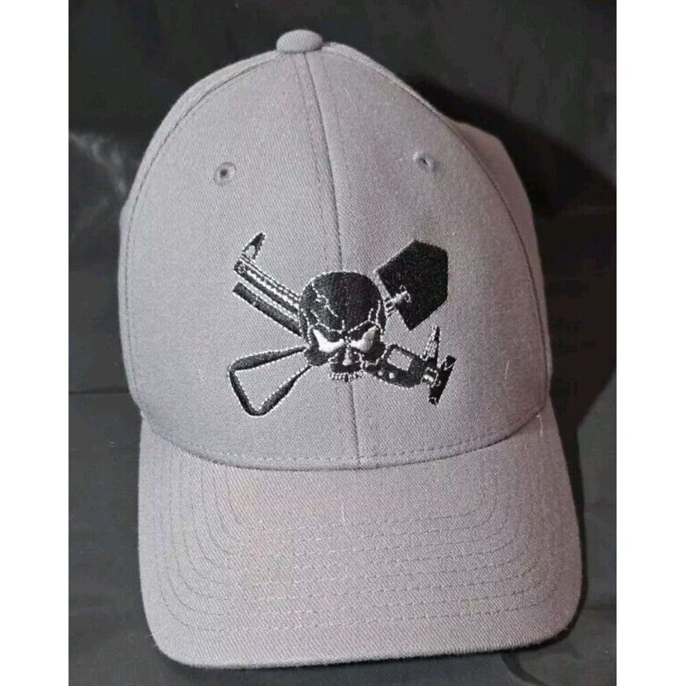 Skull and Crossbones Adult Ball Cap‎ Hat Gray Embroidered Adjustable